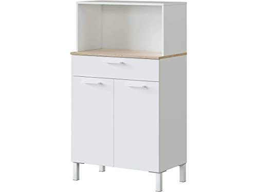 Muebles de Cocina Económicos - Alacena de Cocina, Aparador Comedor, Mueble Auxiliar 2 Puertas + 1 Cajon y Estante Interior, Acabado en Blanco Artik y Roble Canadian, Medidas: 72 cm (Ancho) x 126 cm (Alto) x 40 cm (Fondo)